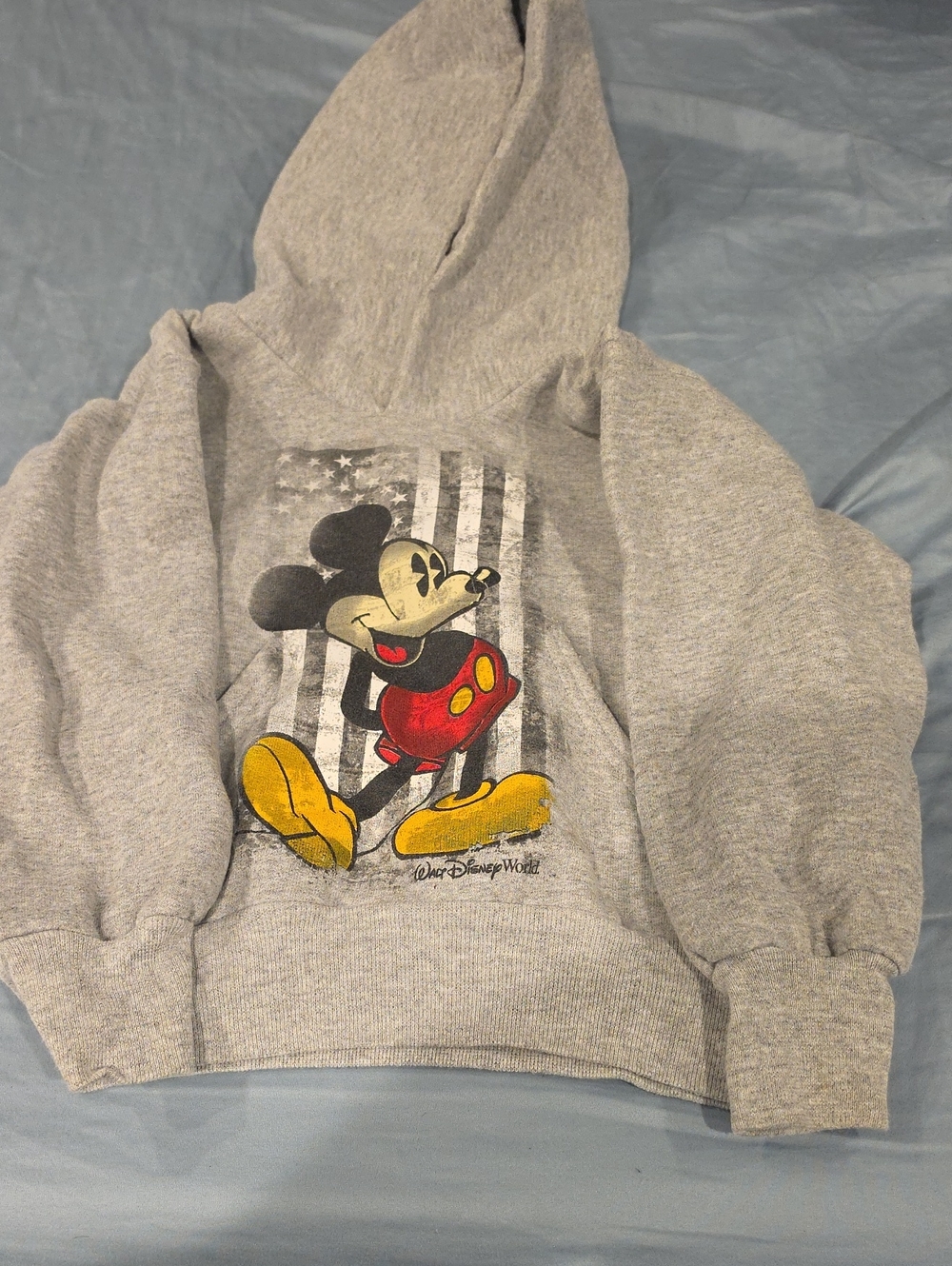 Disney Gray Hoodie with Mickey Mouse Graphic and Red/Yellow Accents